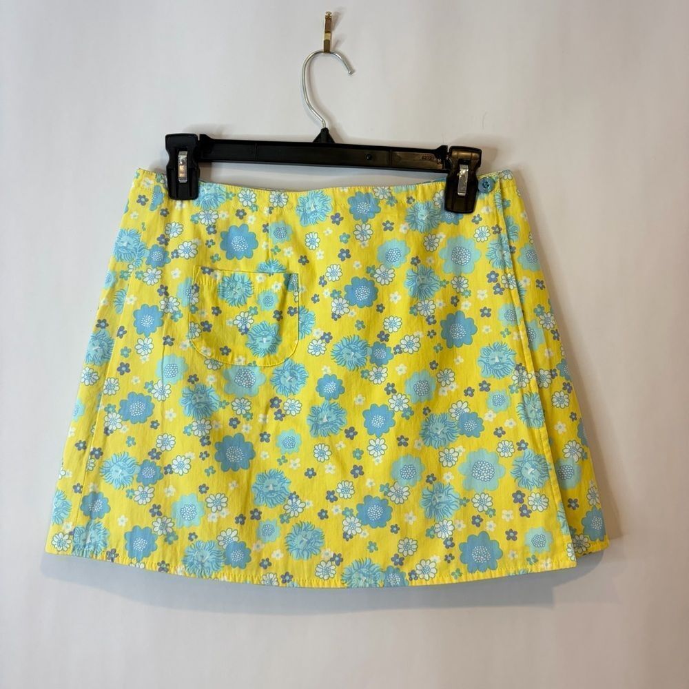 Lilly Pulitzer Yellow and Blue Reversible A-Line Mini Skirt Floral Animal Image